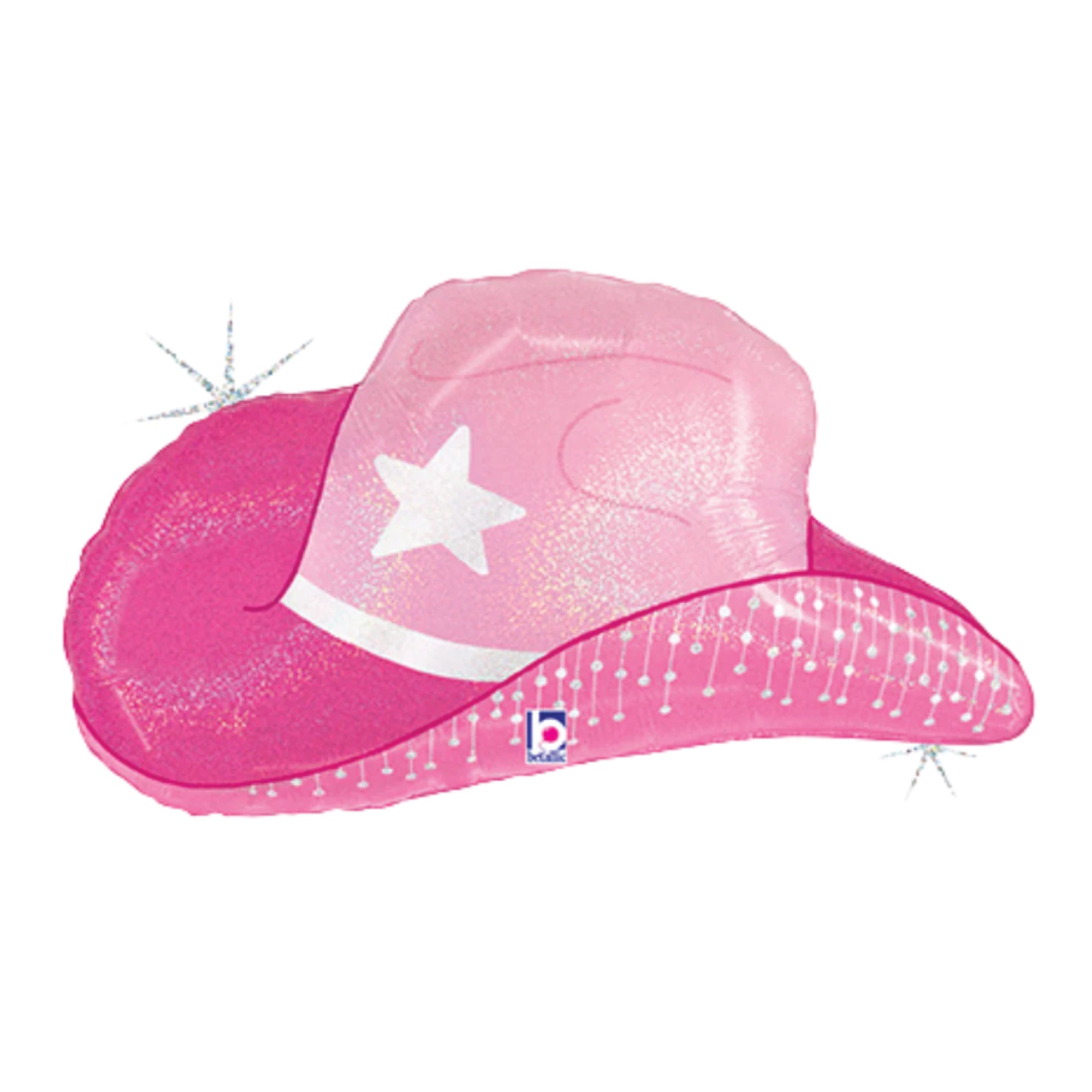 Pink cowgirl hat shaped foil balloon, 26 inches wide