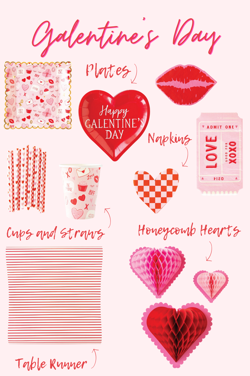 Pink & Red Checkered Heart Dessert Napkins 24ct | The Party Darling