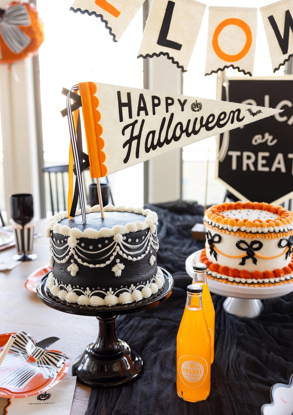 Halloween party decoration with classic pennant shape and ribbon