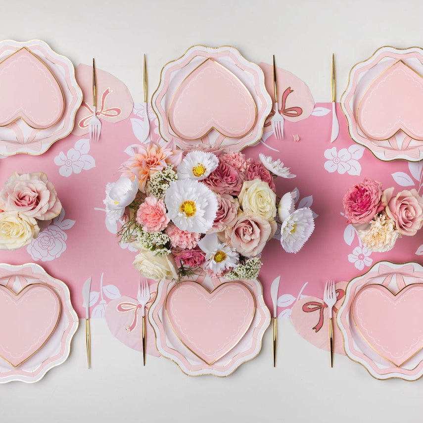 Elegant pink bow paper dinner plates for parties