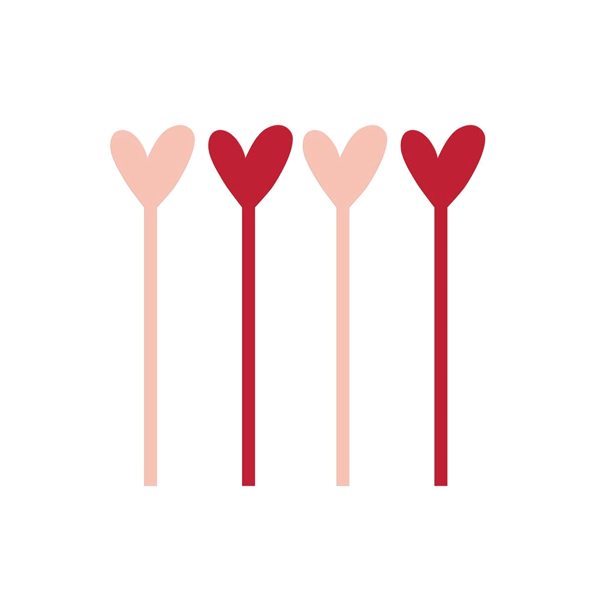Red and blush heart acrylic drink stir sticks