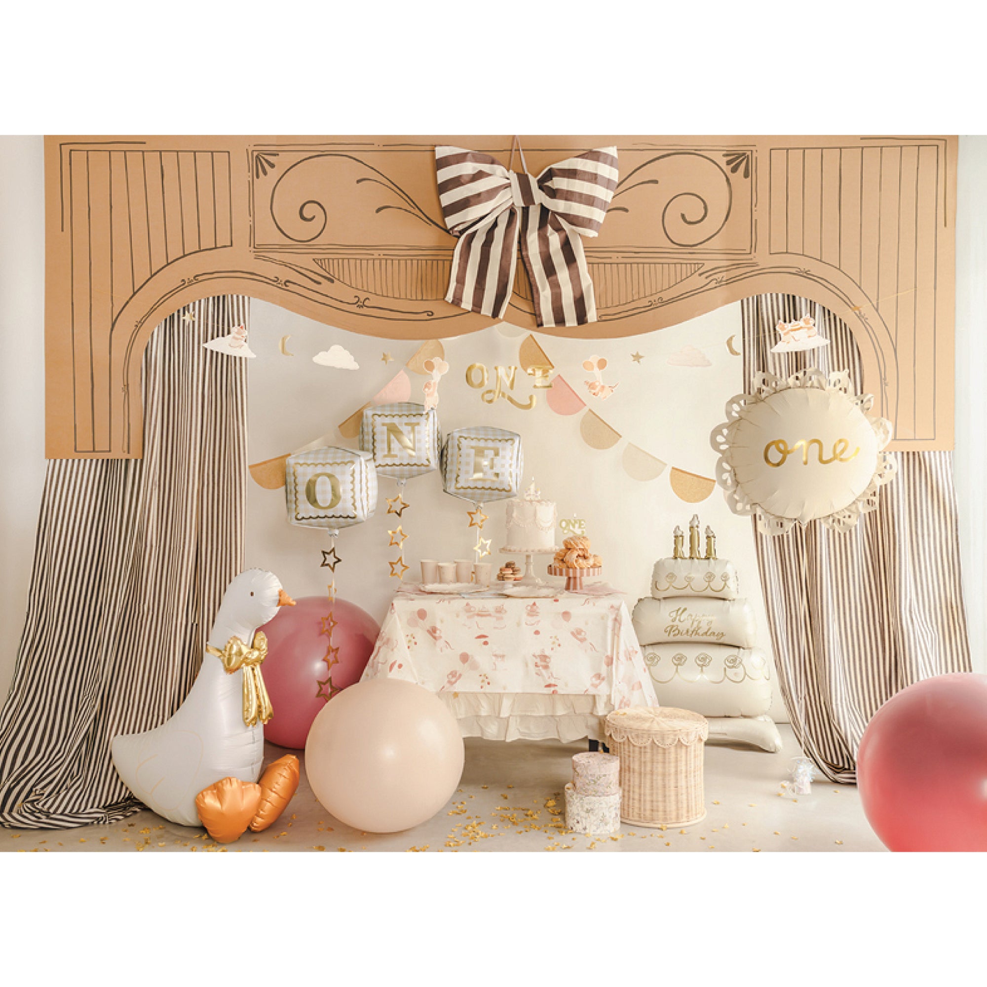 First birthday cube balloons with gold lettering