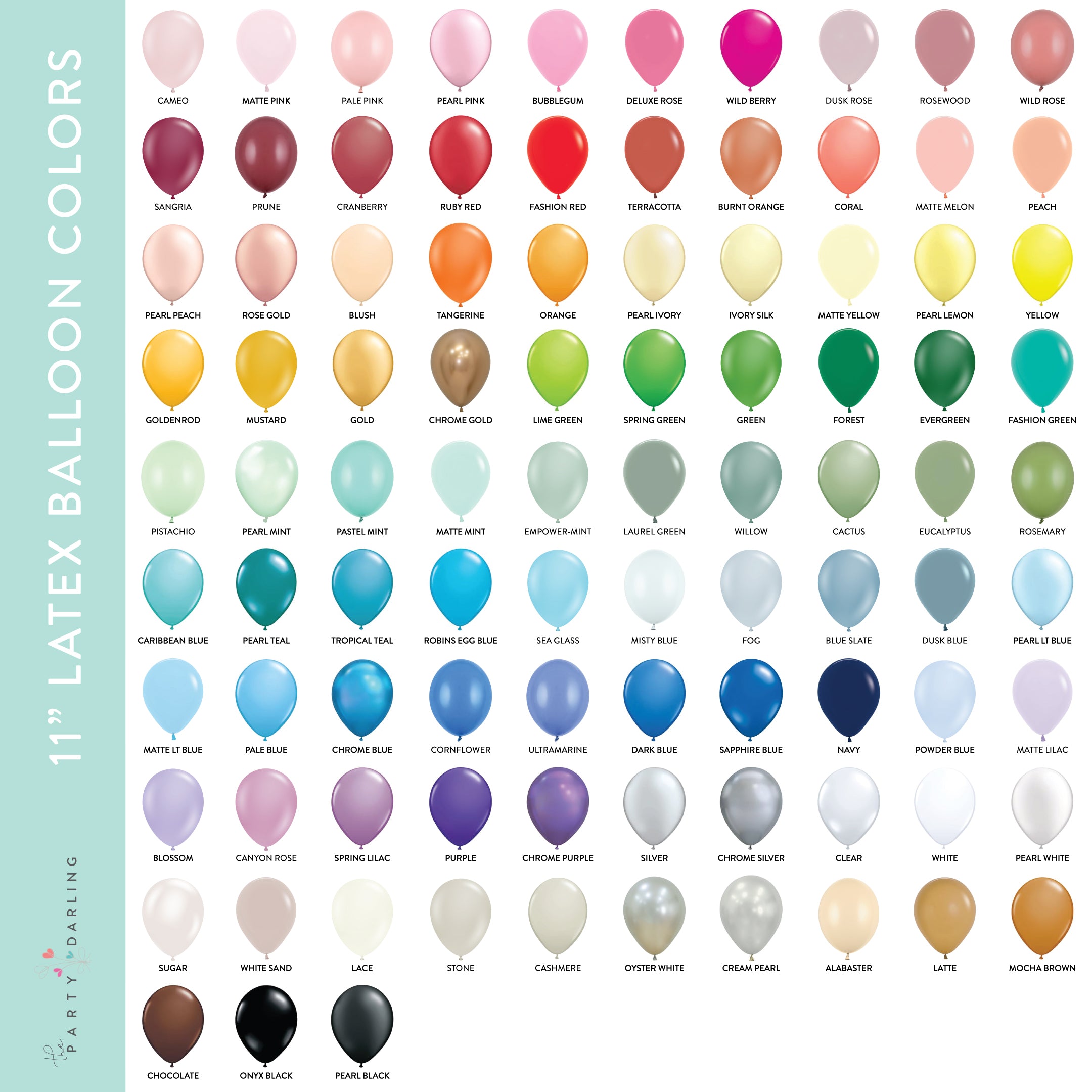 11" Small Latex Balloons Pack of 6 - Choose Your Color