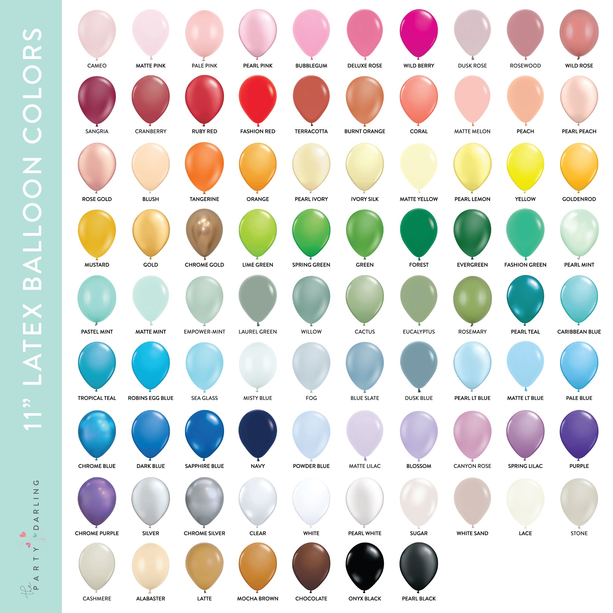 11" Small Latex Balloons Pack of 6 - Choose Your Color