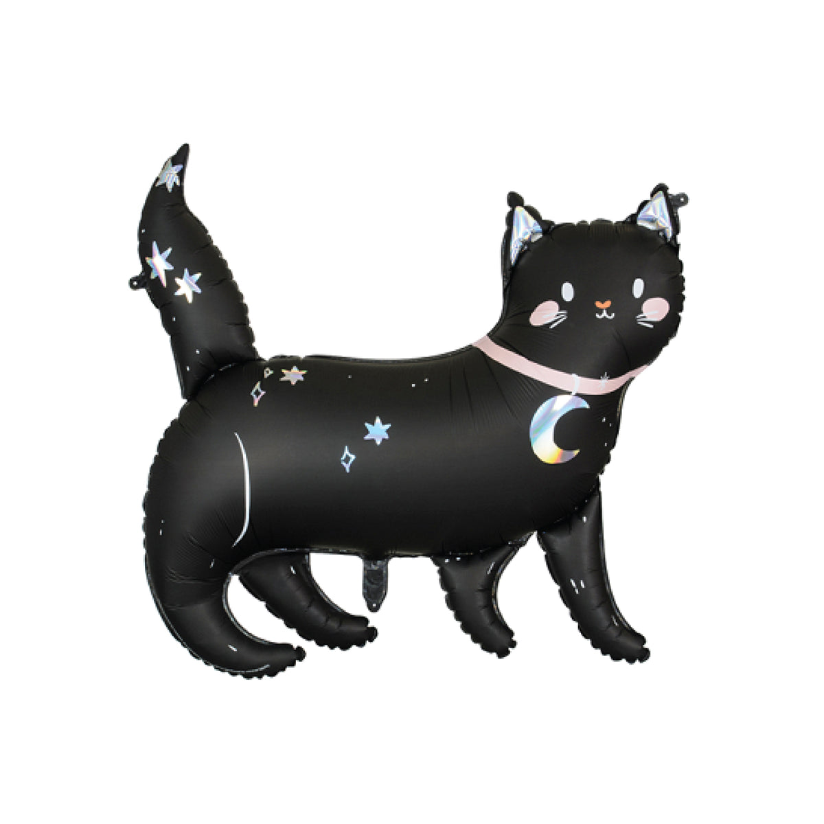 Black Halloween Cat Foil Balloon with iridescent stars