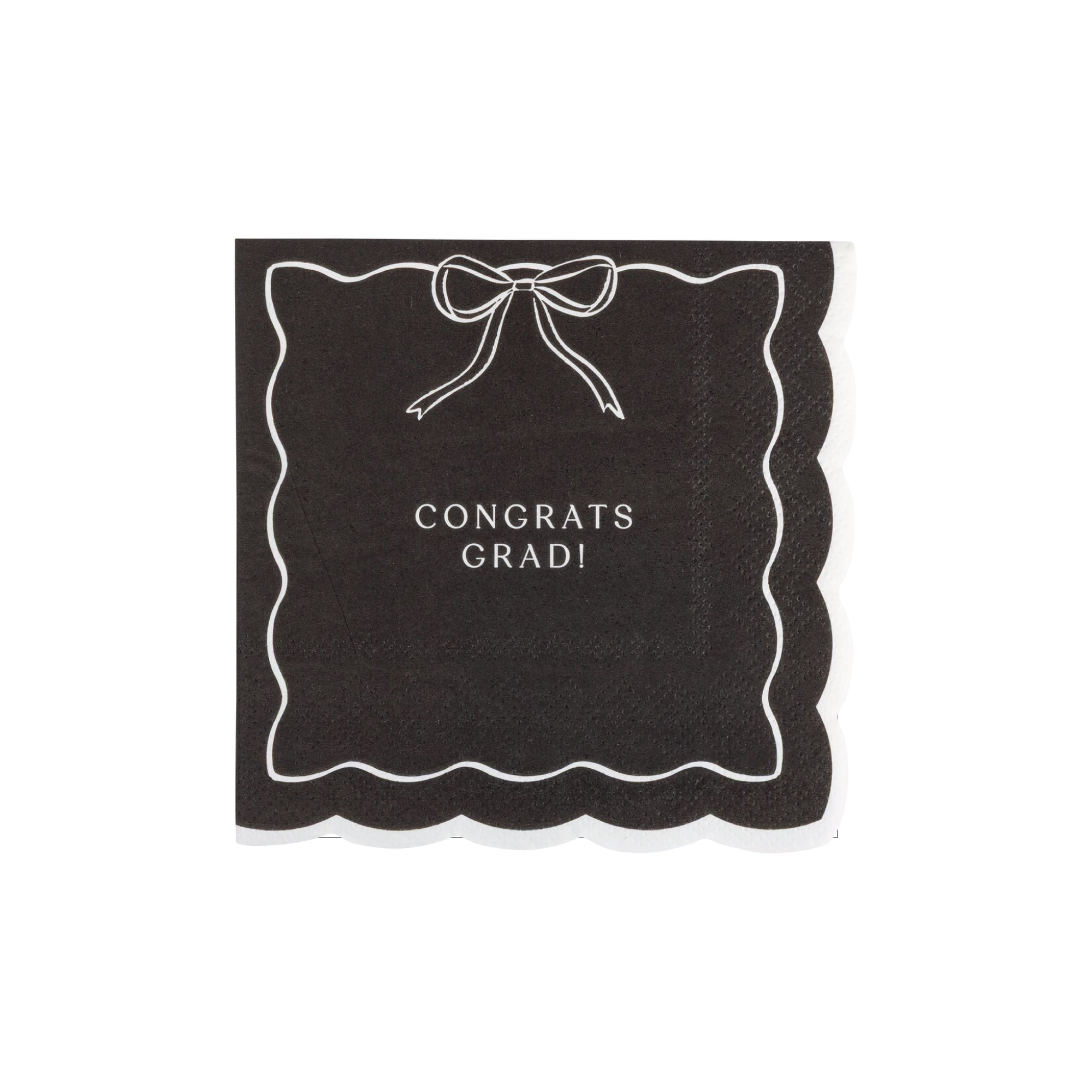 Scalloped dessert napkins with bow illustration and text