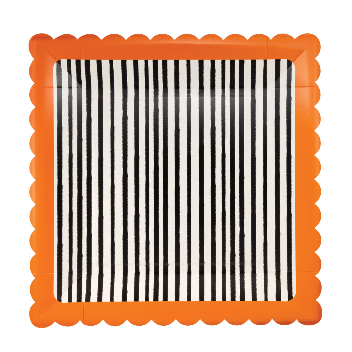 Black & Cream Striped Lunch Plates with orange scalloped edge