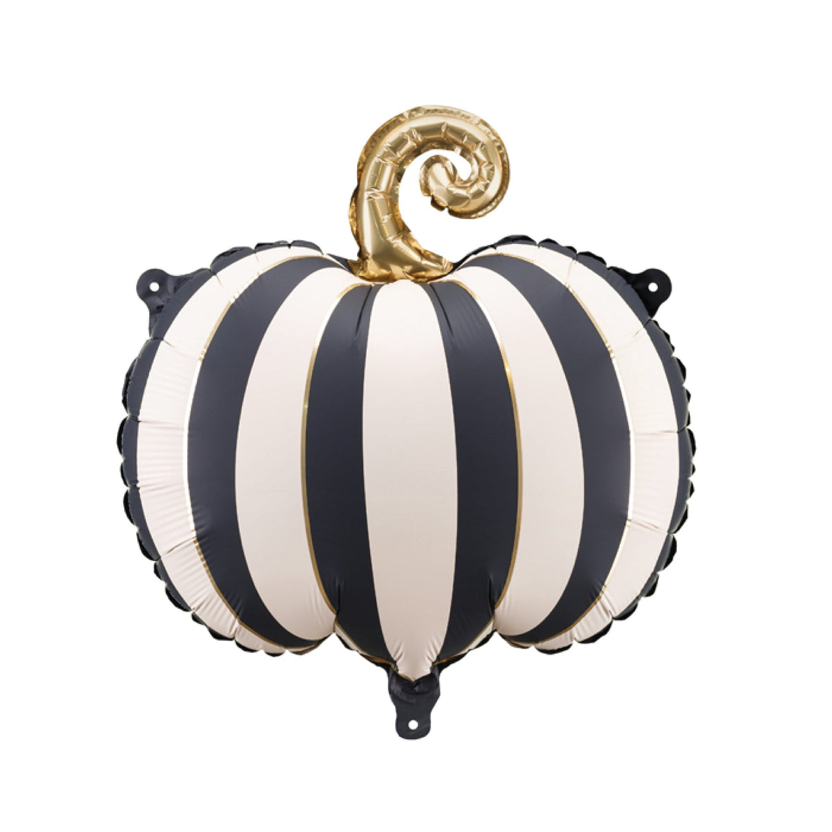 Black and white striped pumpkin foil balloon with gold stem
