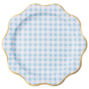 Blue Gingham Scalloped Dinner Plates 8ct