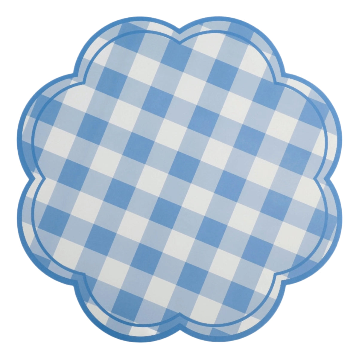 Blue gingham scalloped paper placemat