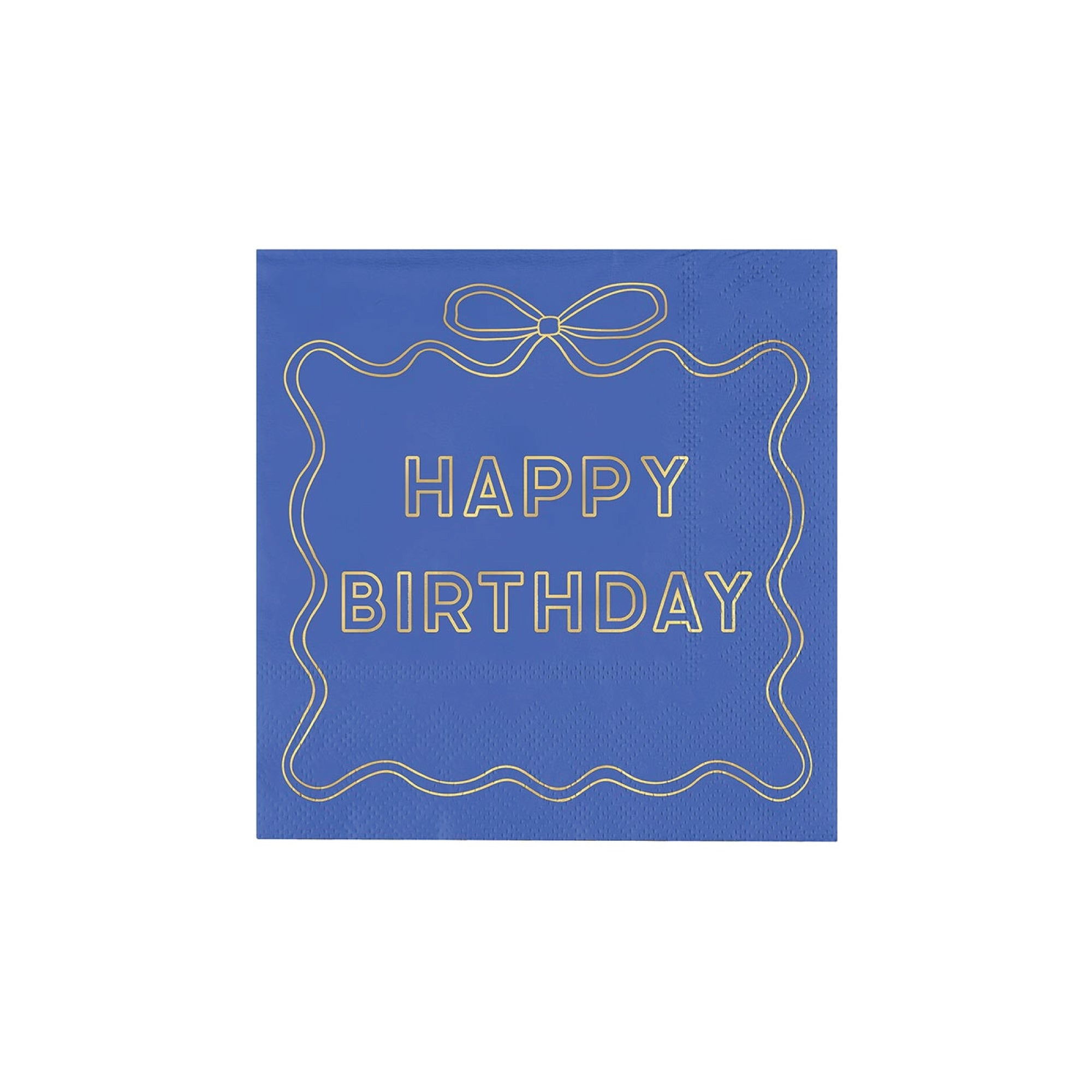 Blue happy birthday dessert napkins with gold foil bow