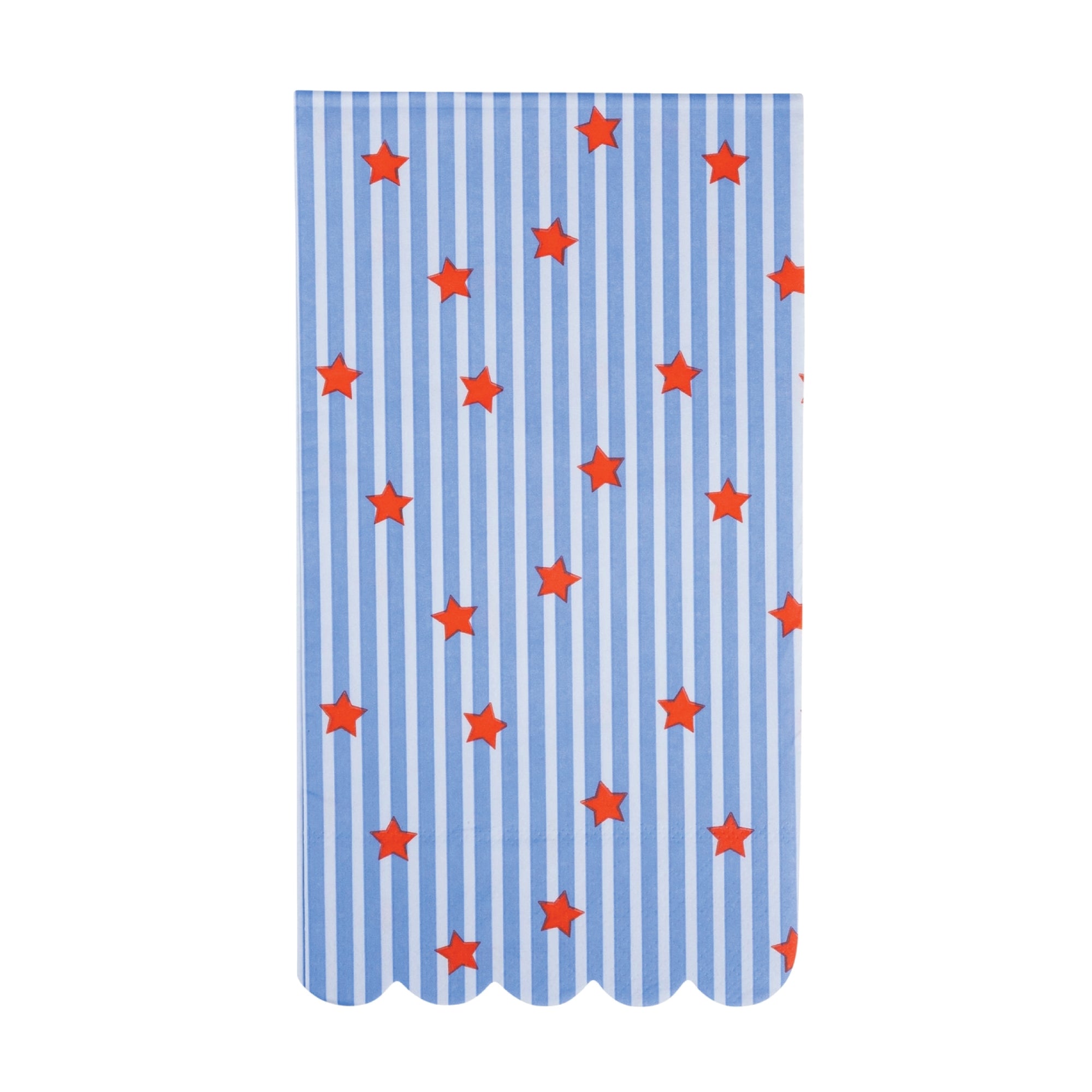 Blue and white striped paper guest towels with red stars