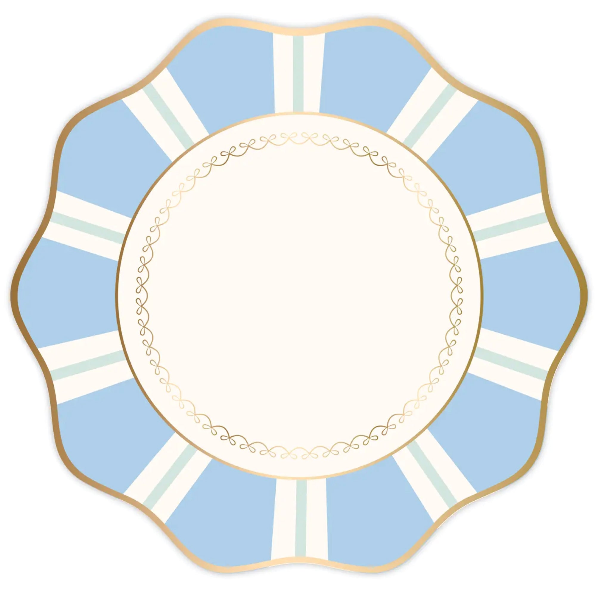 Sky blue regency stripe dinner plates with scalloped edge
