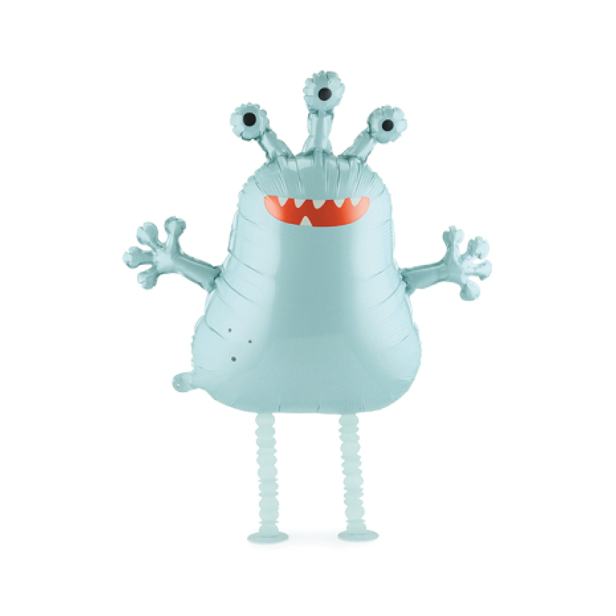 Blue walking alien foil balloon with three eyes