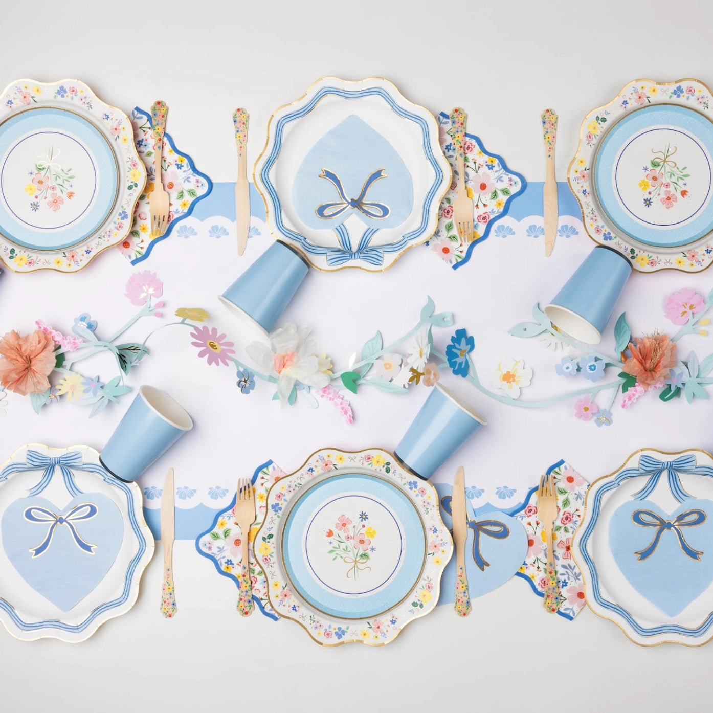 Blue and gold party plates for showers and birthdays