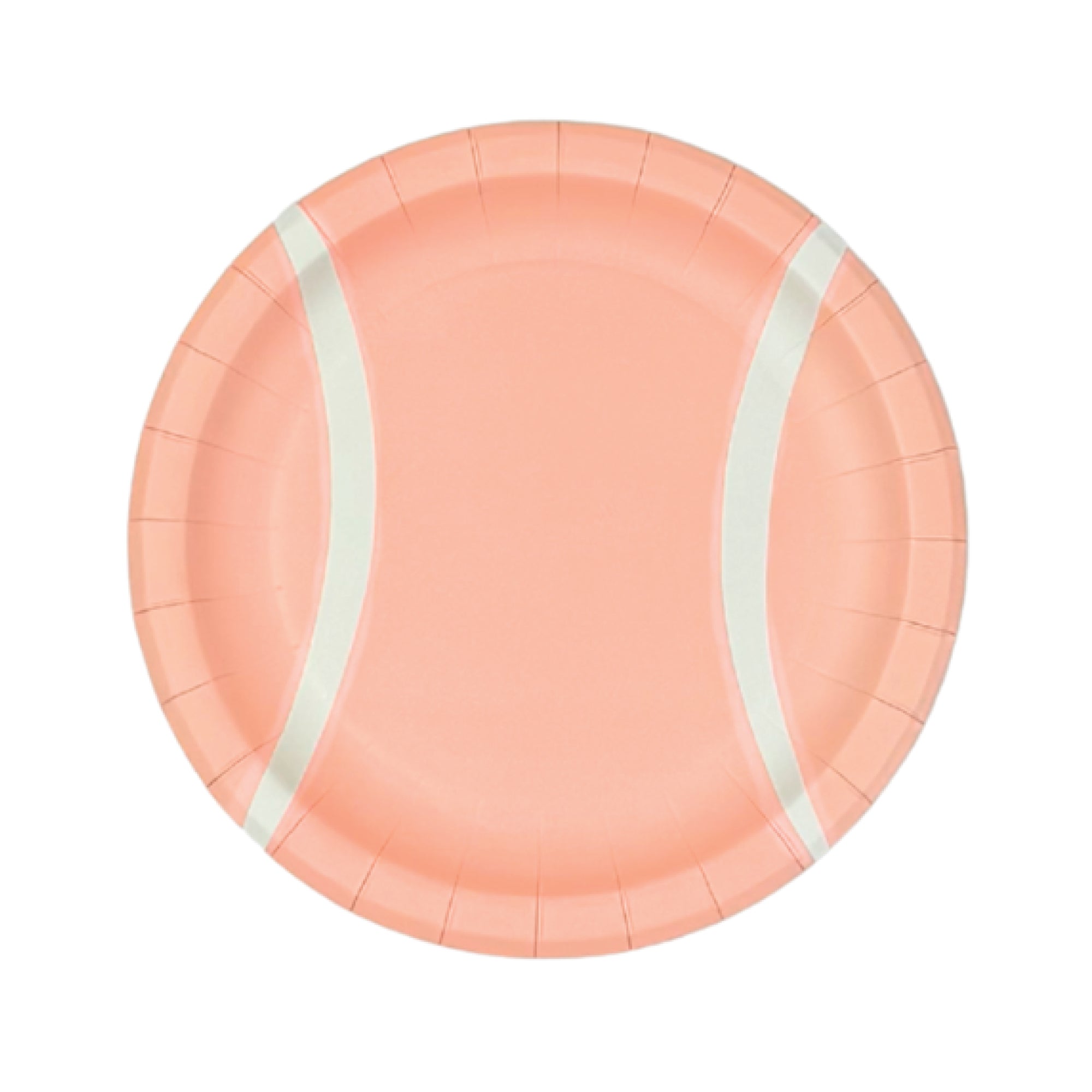 Round pink tennis-themed paper plate