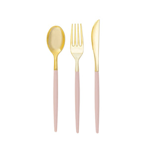 Blush Pink & Gold Plastic Cutlery Set for 8 | The Party Darling