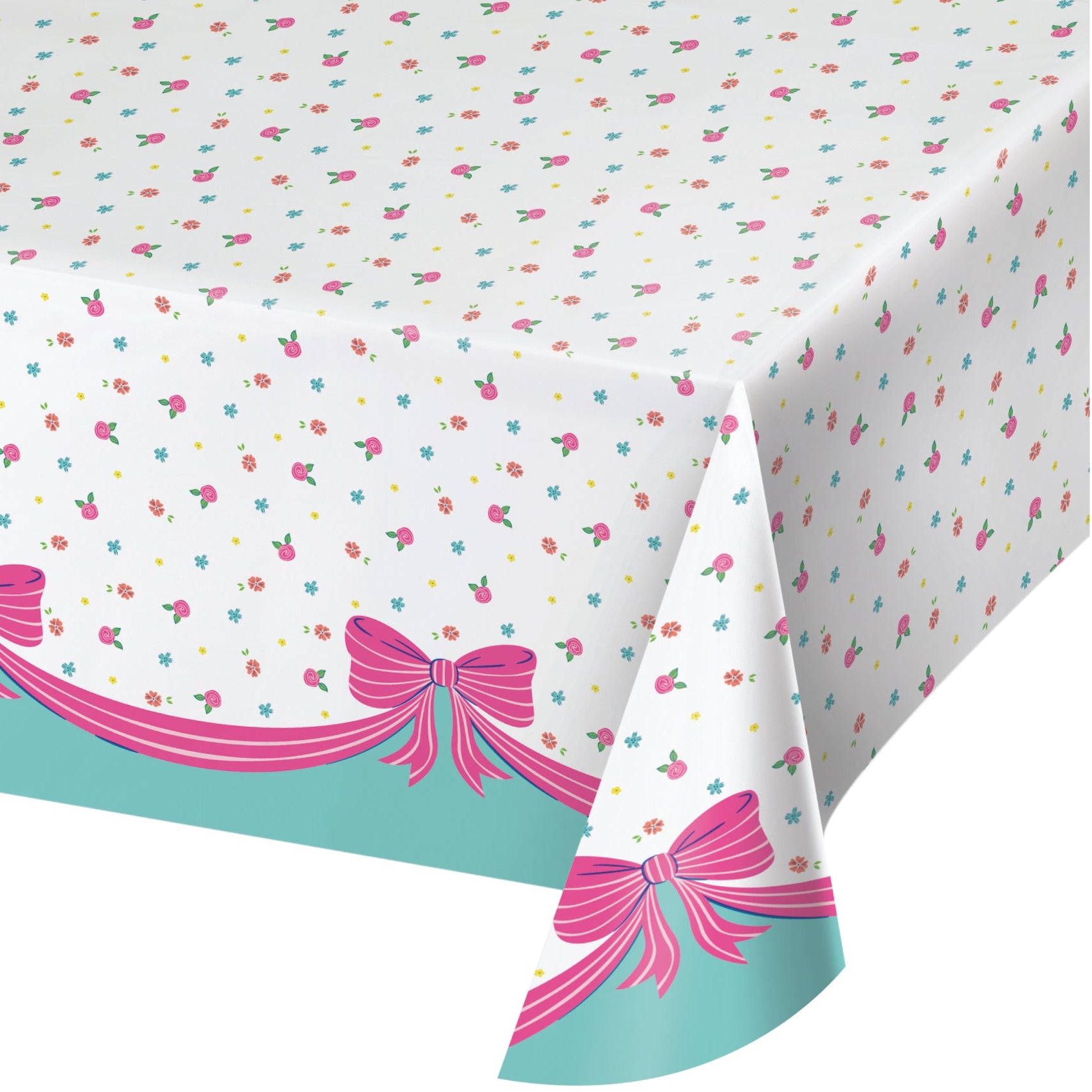 Bow-themed paper table cover with pink bow border