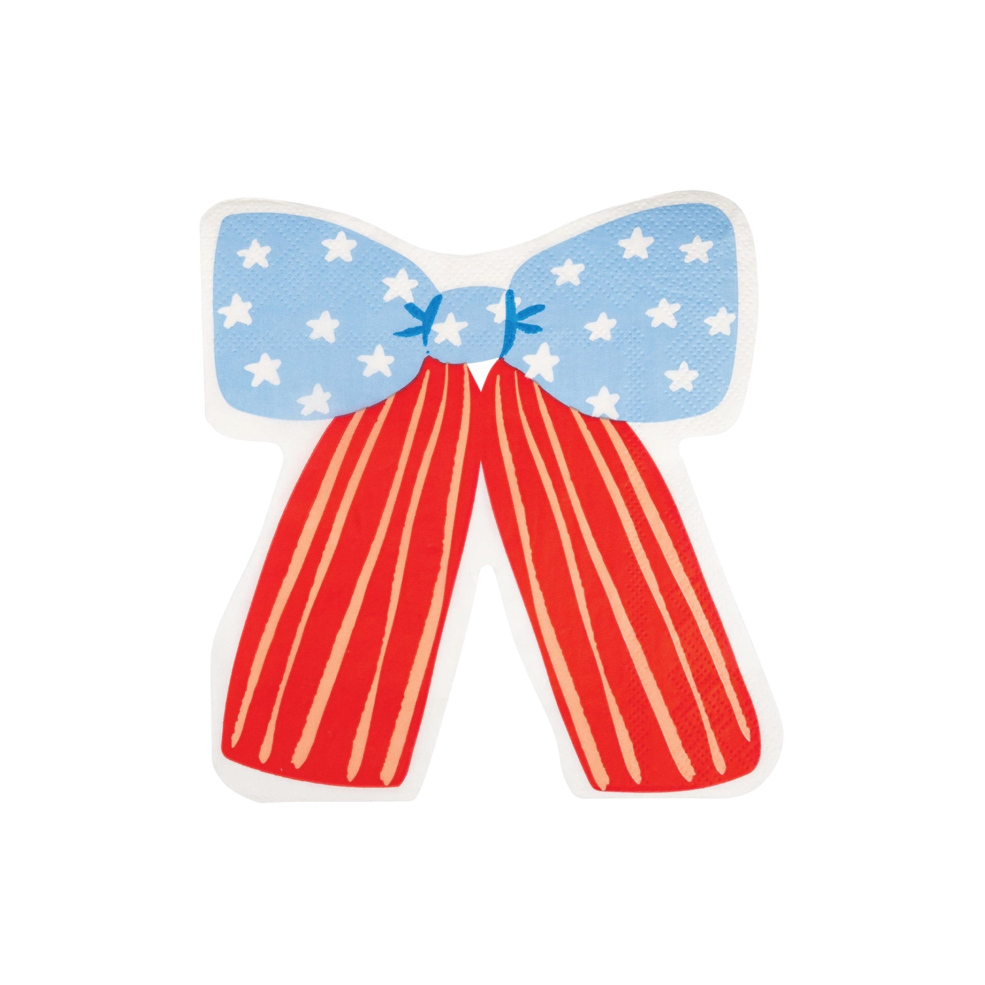 Die-cut bow shaped napkin with red stripes and blue stars