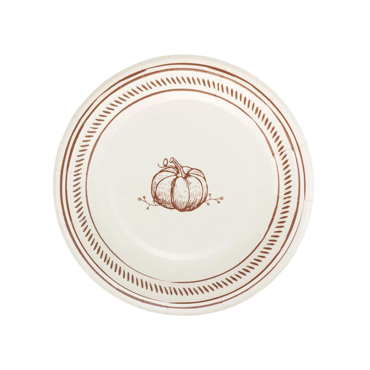 Brown Pumpkin Line Art Dessert Plates with cream background