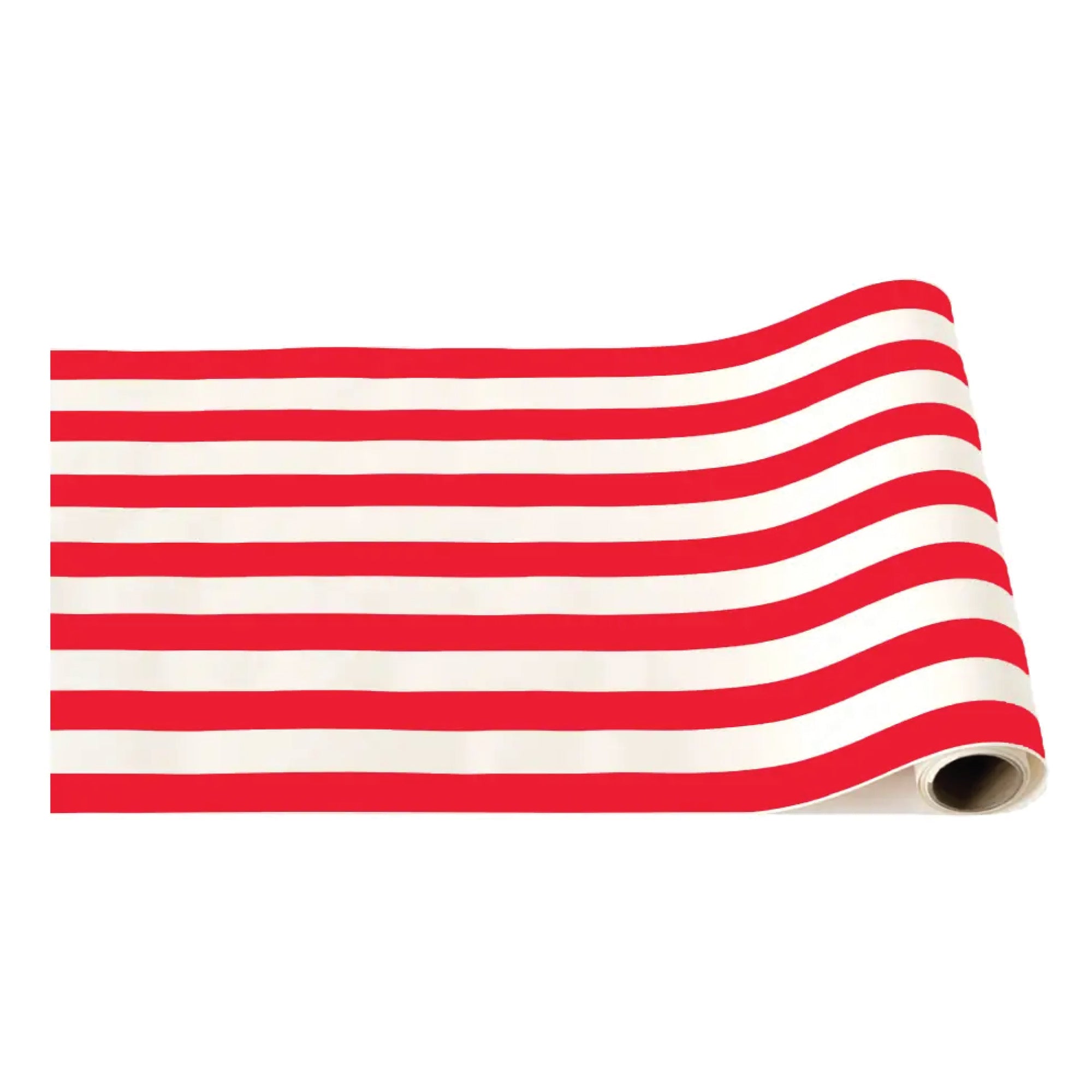 Red and white striped paper table runner