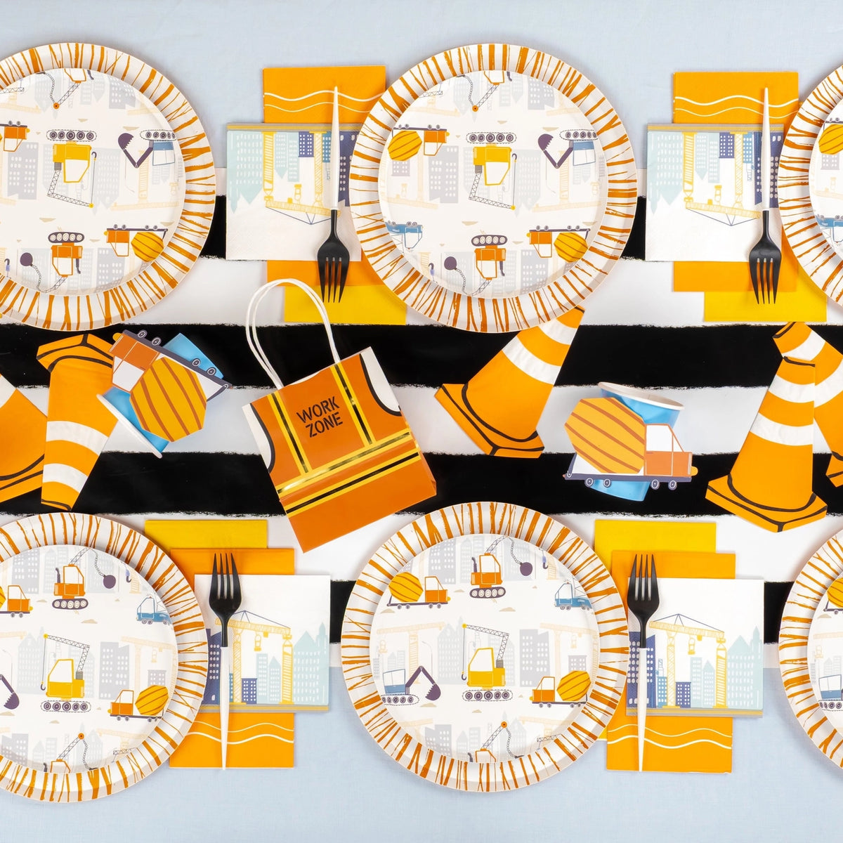 Construction-themed party table settings