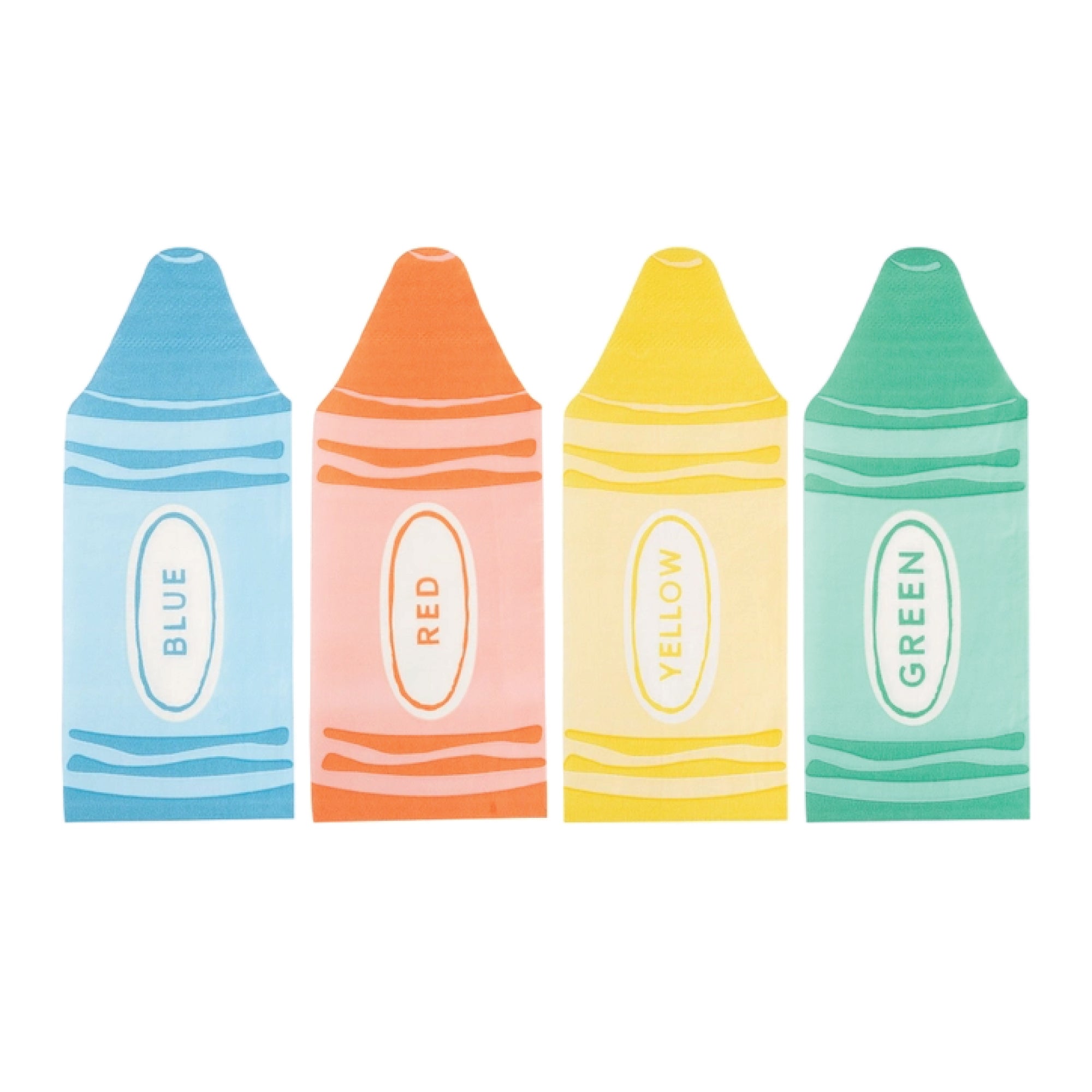 Crayon shaped napkins in blue red yellow and green