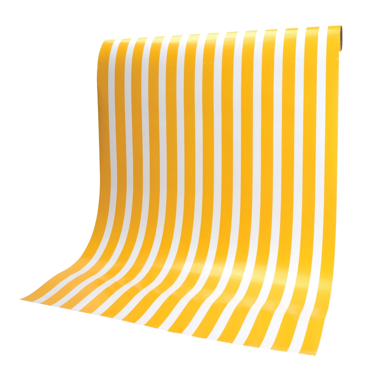 Yellow and white striped paper table runner