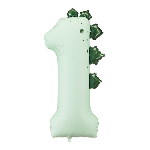 Green dinosaur number one foil balloon