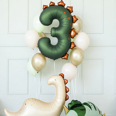 Foil dinosaur number three balloon with spikes