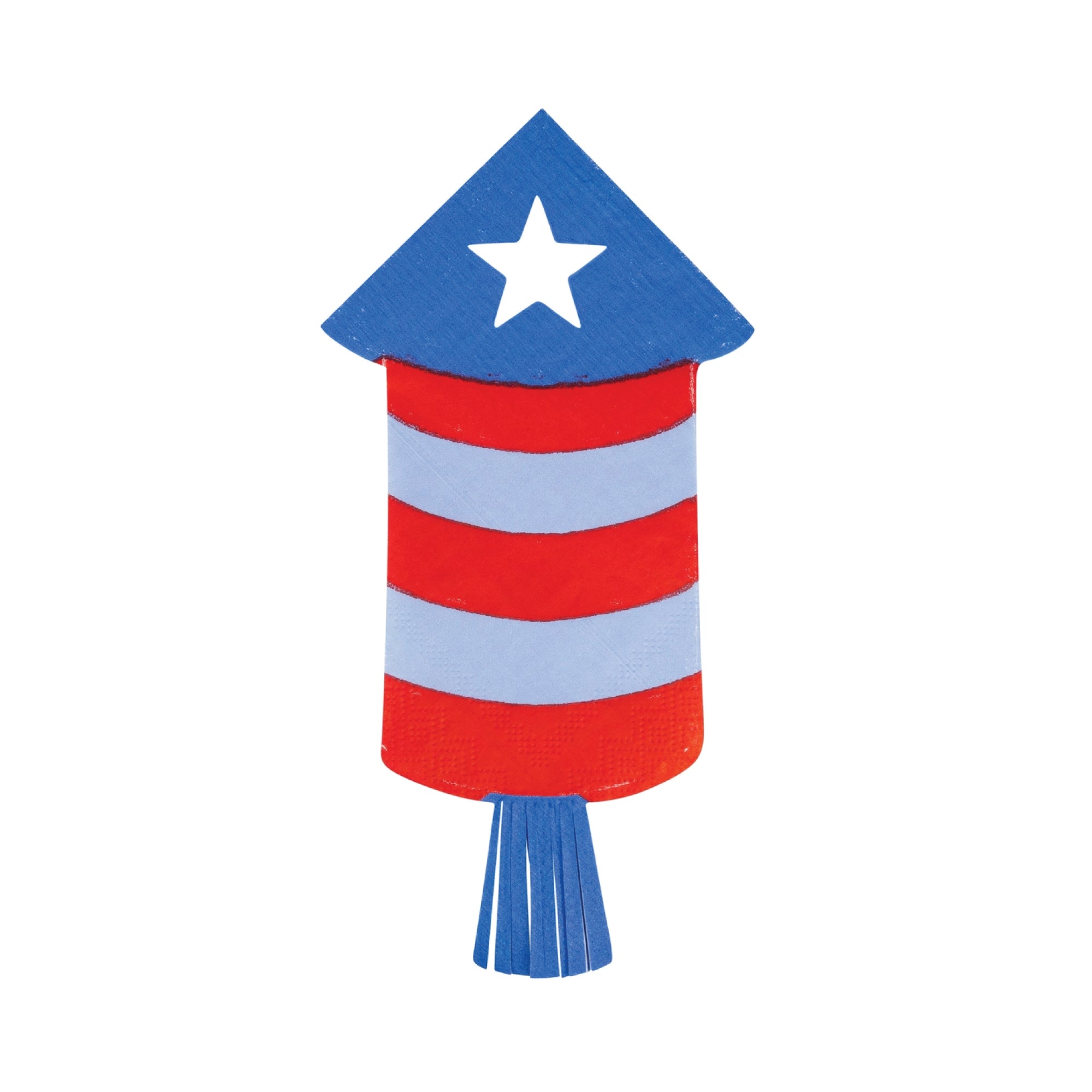 Firecracker shaped paper napkin with red and blue stripes