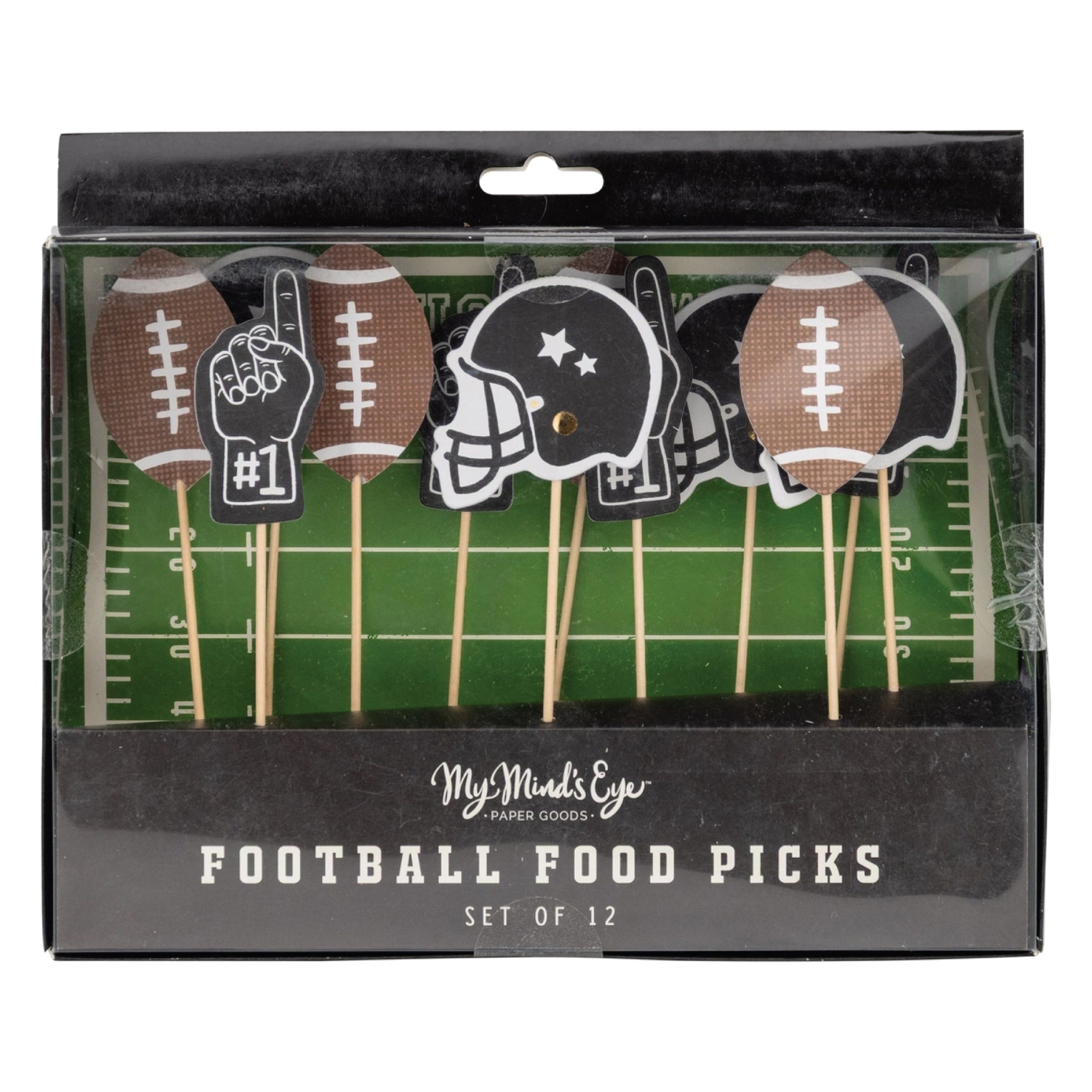 Sports party bamboo food picks with gold detail