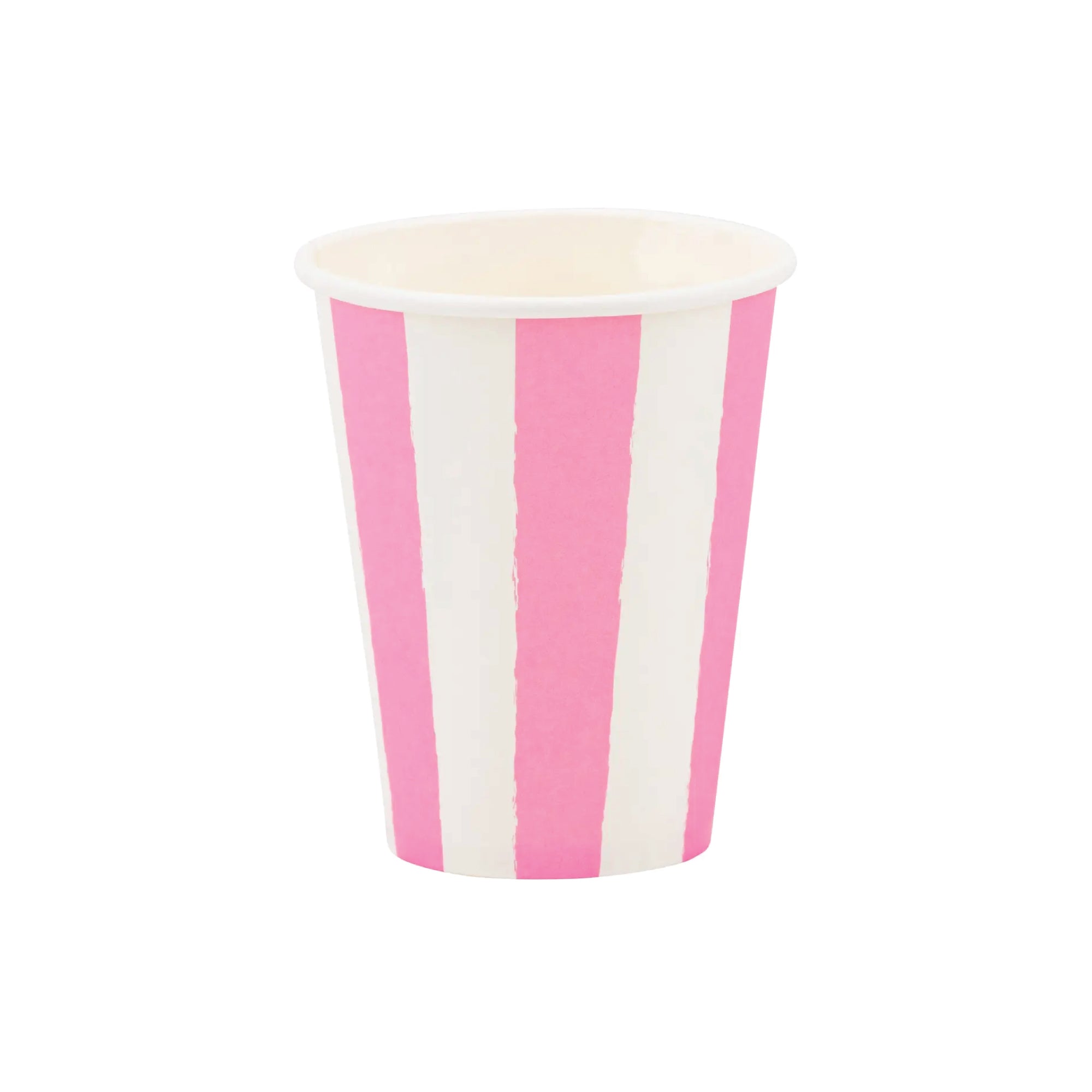 Fuchsia pink and white striped paper party cup