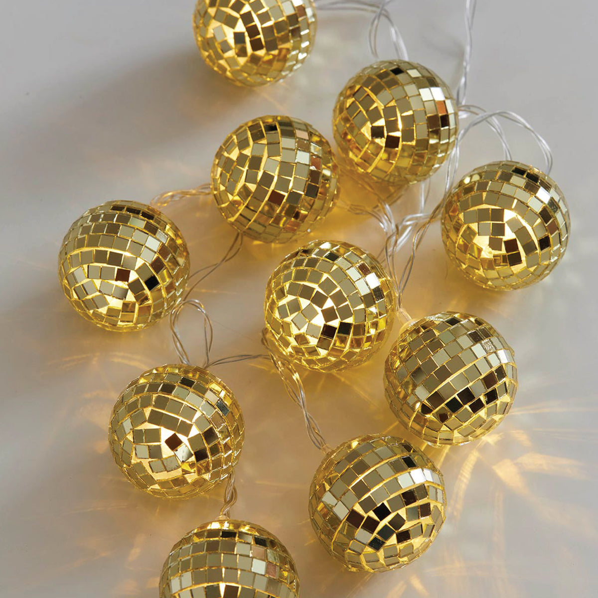 Gold Disco Ball String Lights 5.2ft In Use