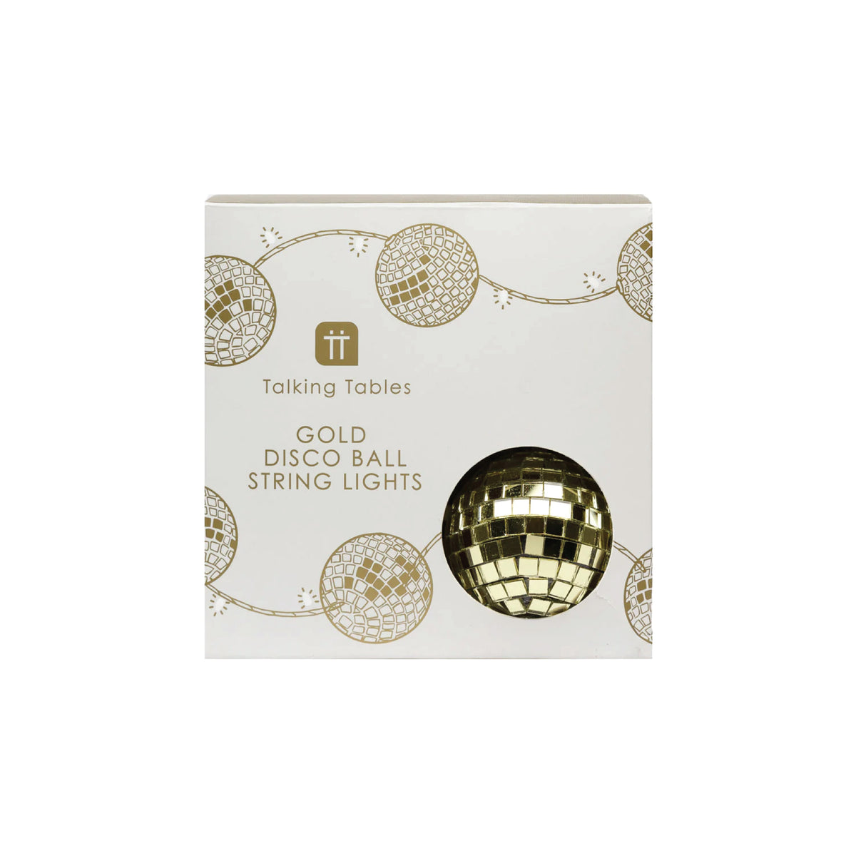 Gold Disco Ball String Lights 5.2ft Packaged