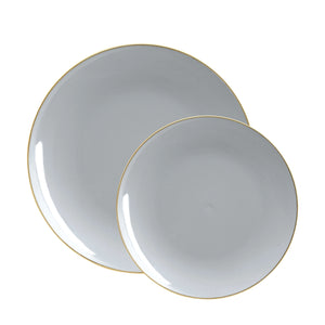 Gray With Gold Rim Plastic Dinner Plates 10ct | The Party Darling