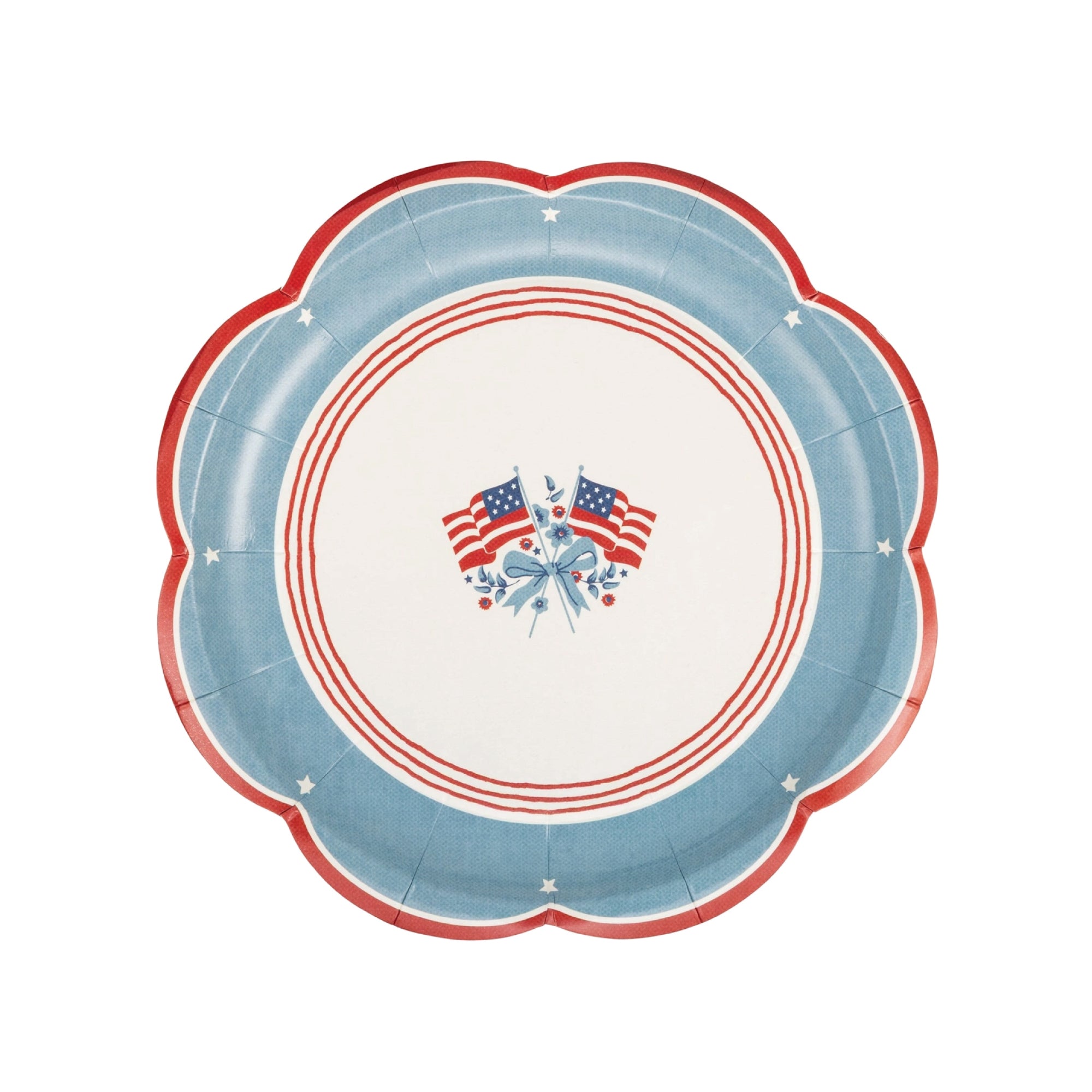 Hamptons style paper plate with American flag center