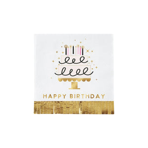 Happy Birthday Cake Fringed Dessert Napkins 20ct | The Party Darling
