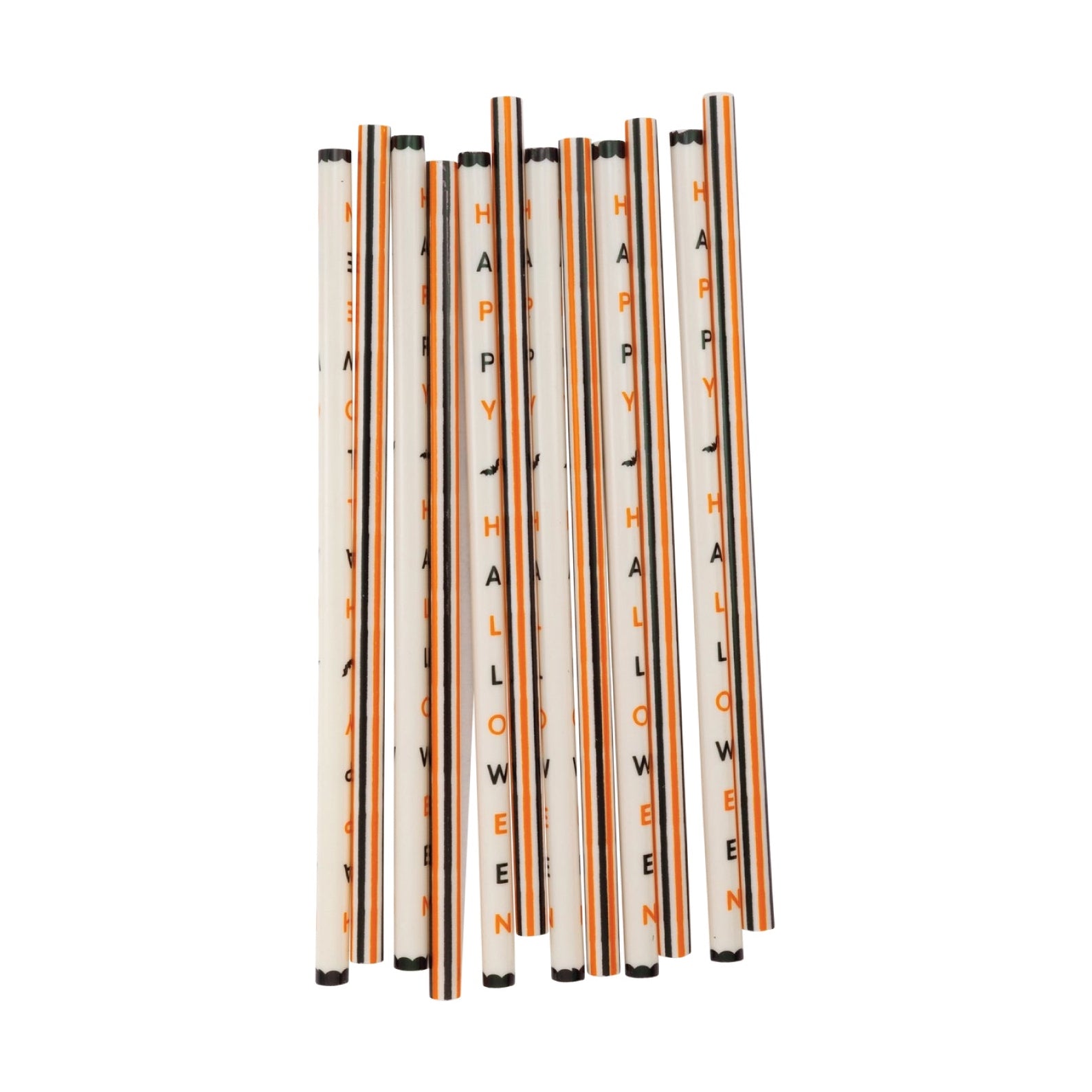 Happy Halloween reusable plastic straws with black and orange designs