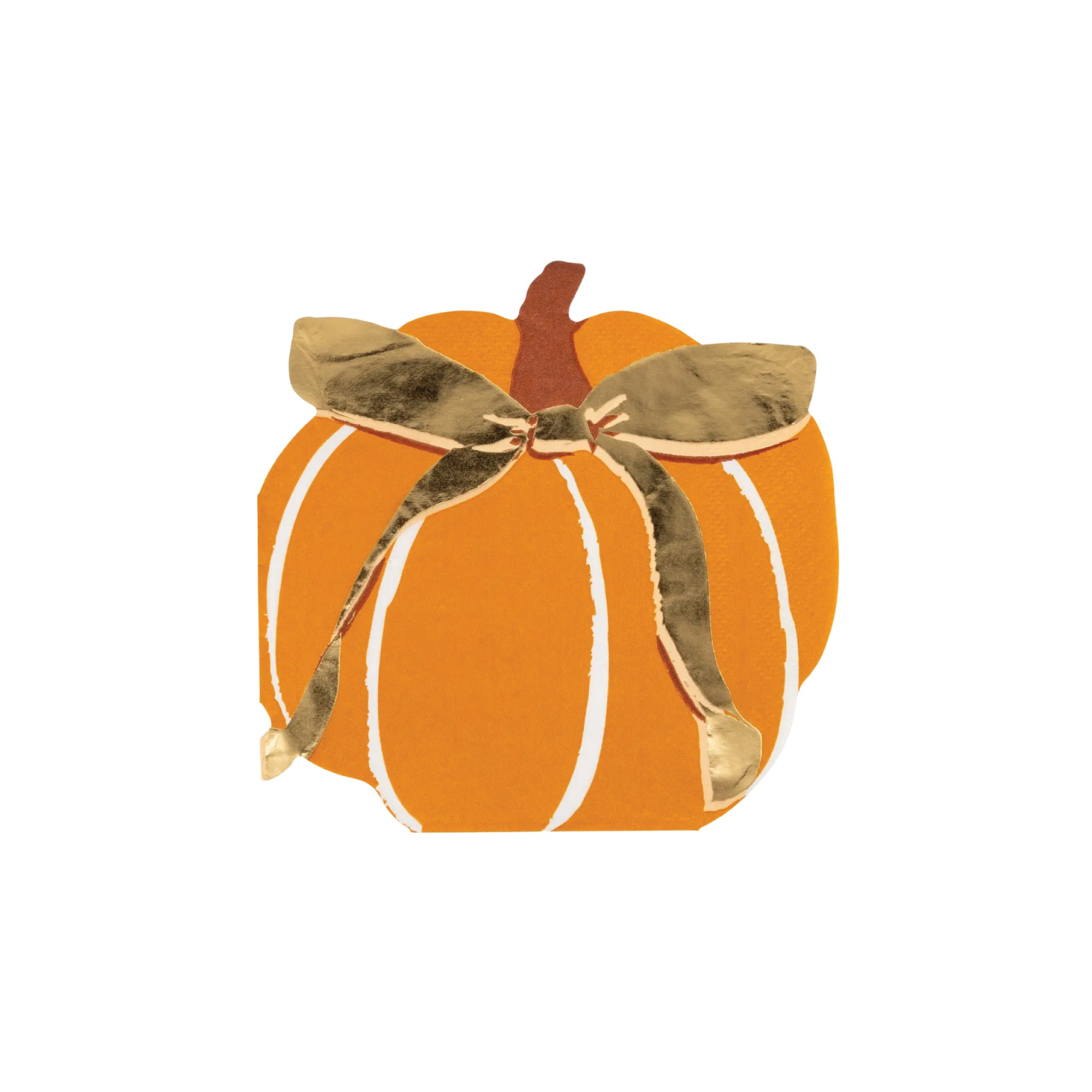 Harvest Pumpkin Shaped Paper Napkins with metallic gold foil bow