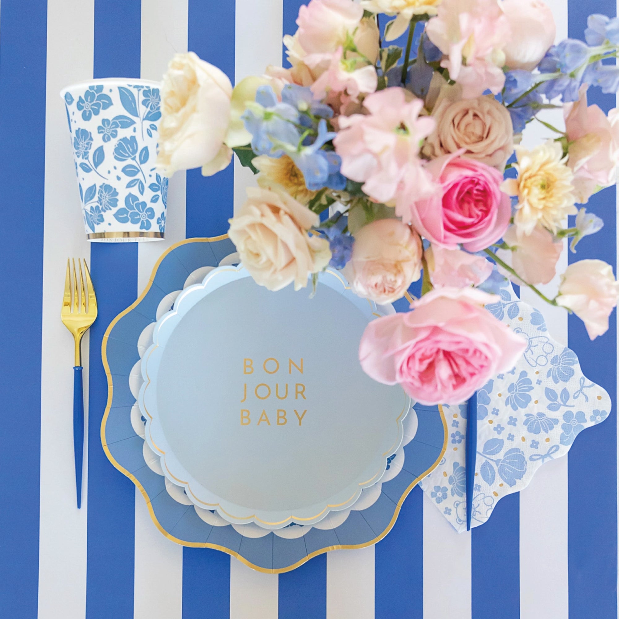 Blue floral baby party napkin