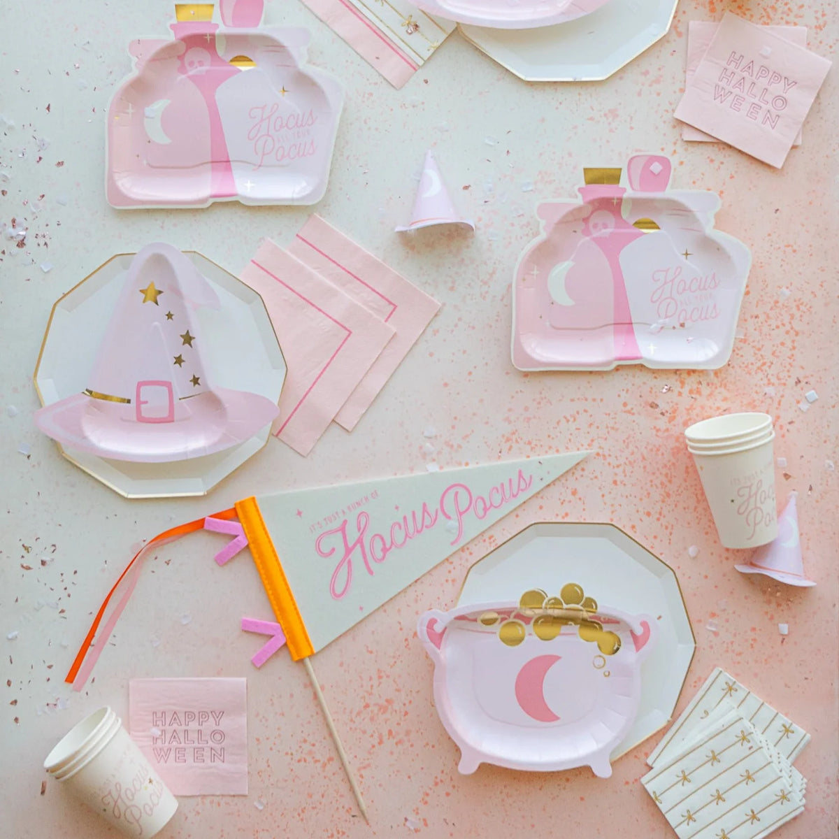 Hocus Pocus Halloween Party Supplies Flatlay by Bonjour Fete