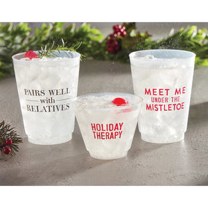 Holiday Therapy Plastic Frosted Wine Cup 8ct with beverages