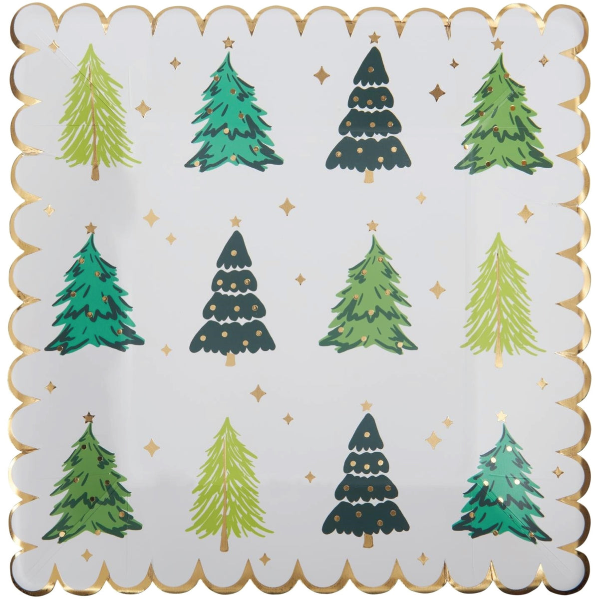 Holiday Trees Scalloped Square Dinner Plates 8ct | The Party Darling