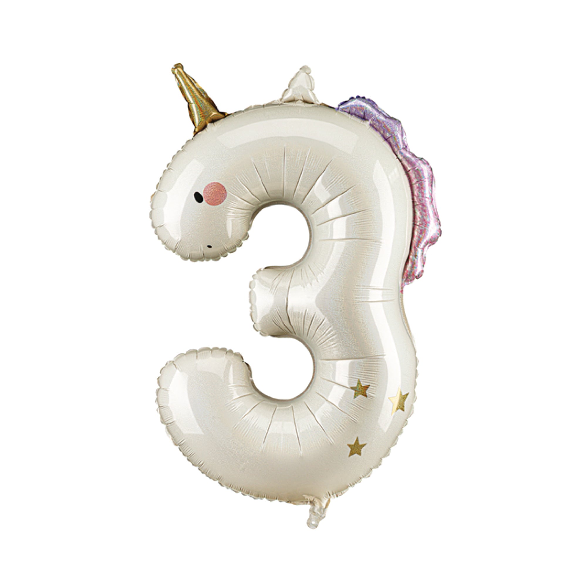 Unicorn number three foil balloon with gold horn