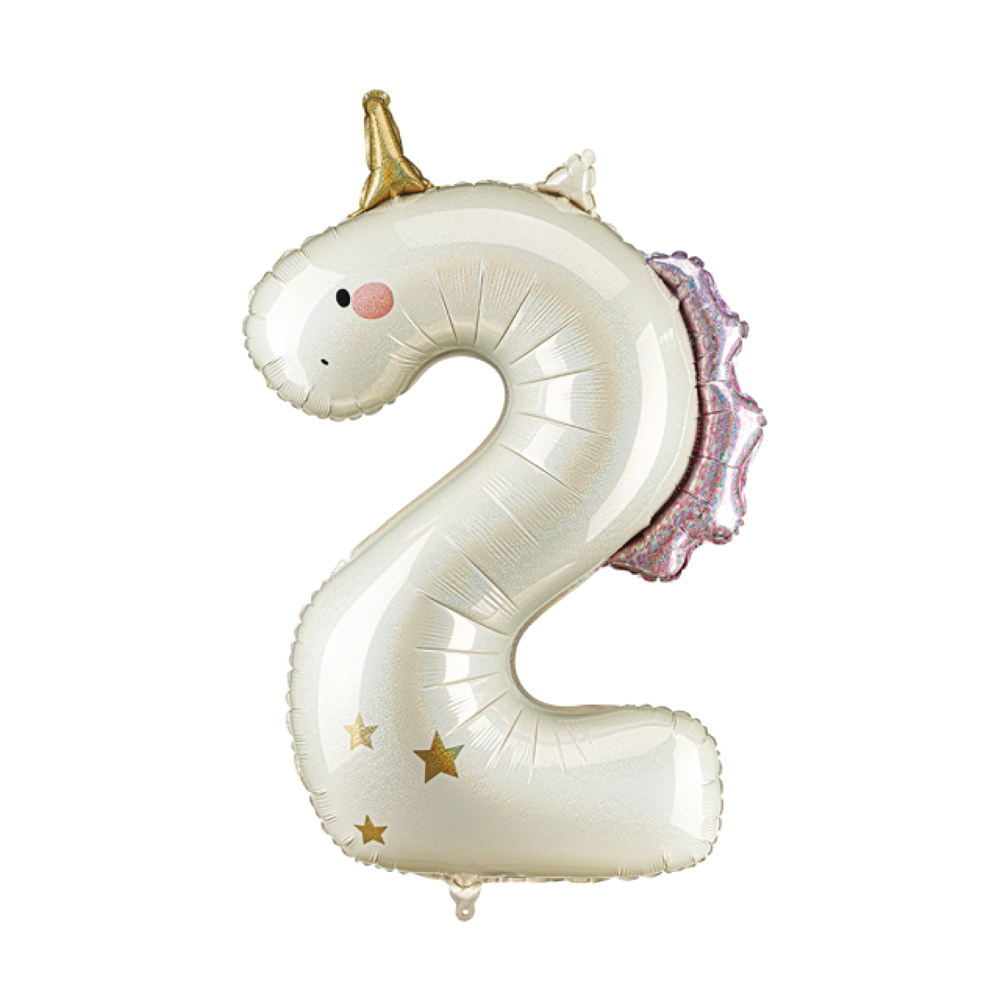 Unicorn number two foil balloon with gold horn