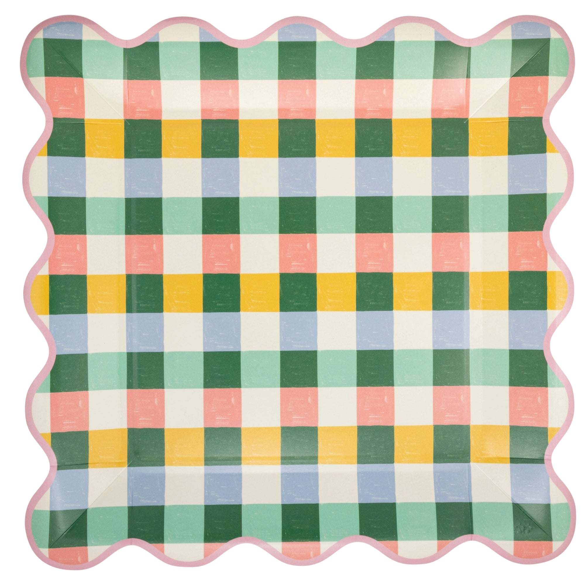 Pastel gingham scalloped dinner plates