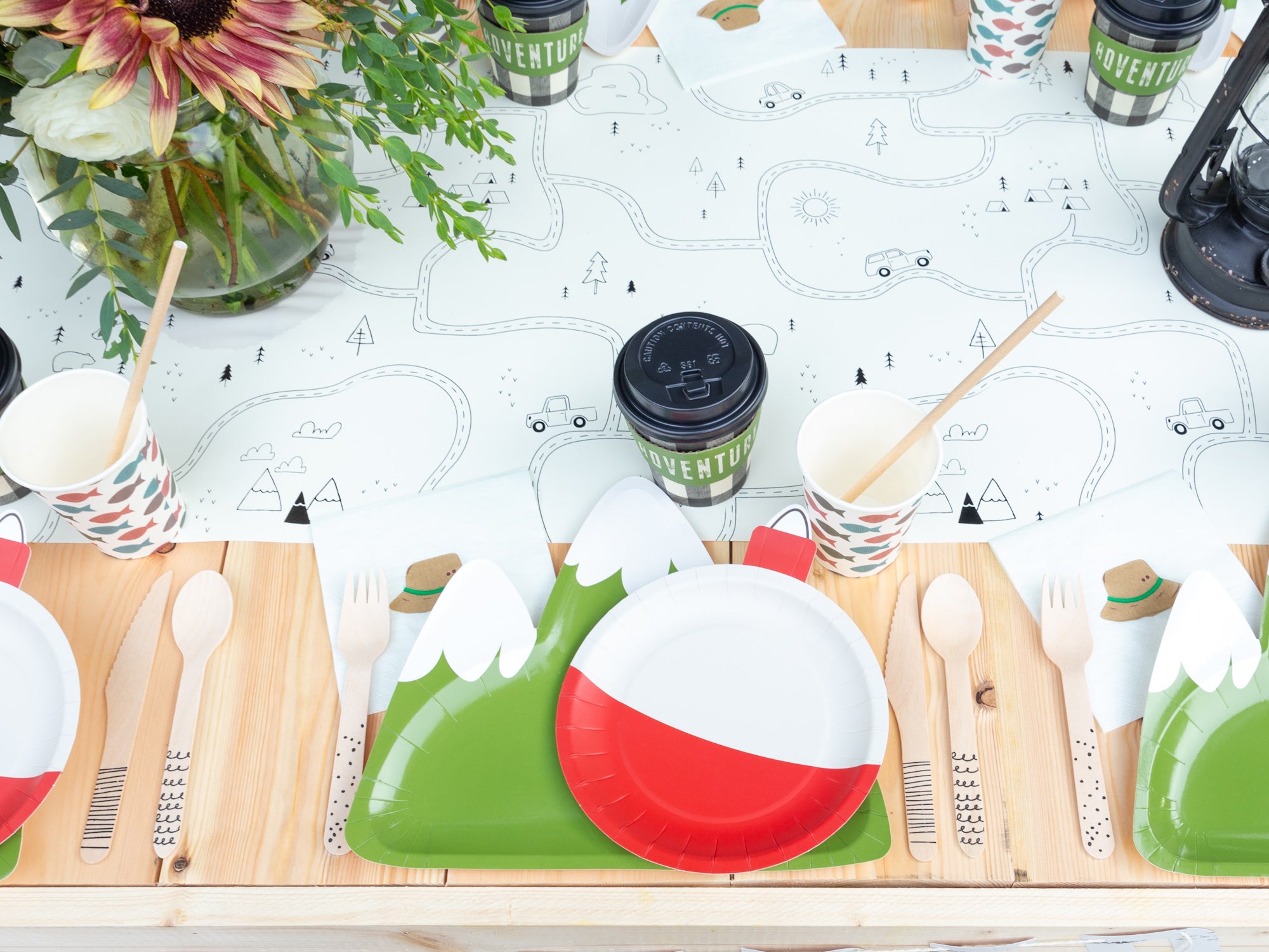happy camper adventure map paper table runner