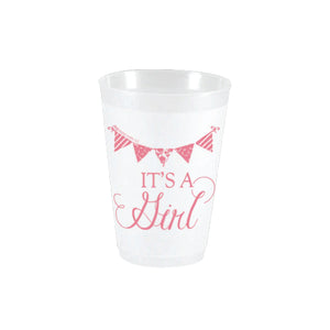 It's a Girl Pennant Frosted Plastic Cups 10ct | The Party Darling
