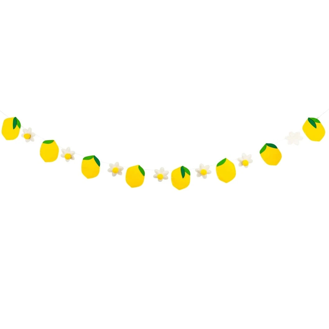 Felt lemon banner with puffy lemons and white felt flowers
